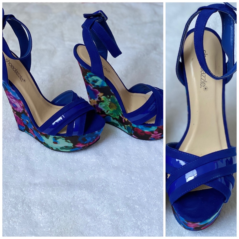 SOLDTasha floral velvet women’s Wedge Sandals 9 - Picture 1 of 8